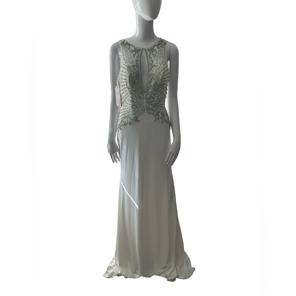 JVN by Jovani White and Green Long Sleeve Dress
